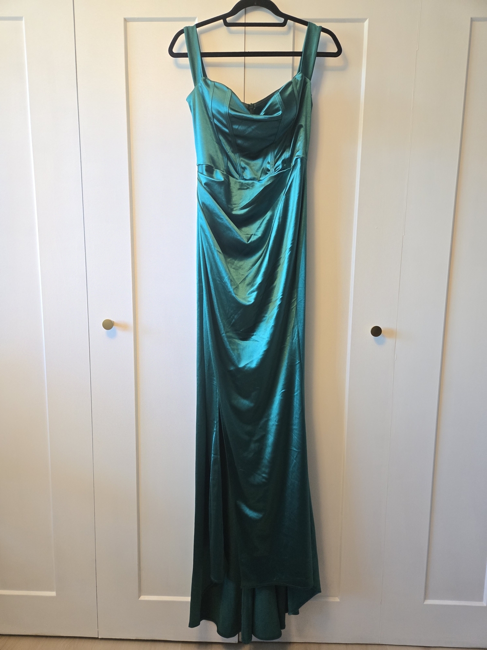For Love And Lemons Teal Satin Maxi Slip Dress